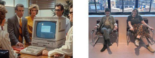 Comparison of outdated office fashion and modern workplace fashion.