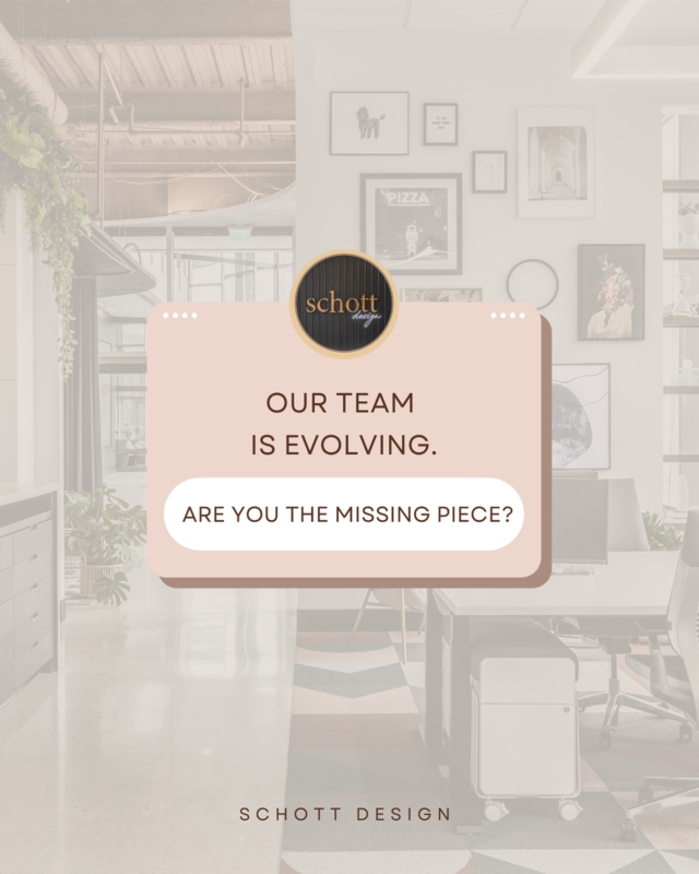 ✨We’re looking for talented individuals to help shape the future of our organization.✨ 
Email your resume to Sarah Hoff - shoff@schottdesign.com